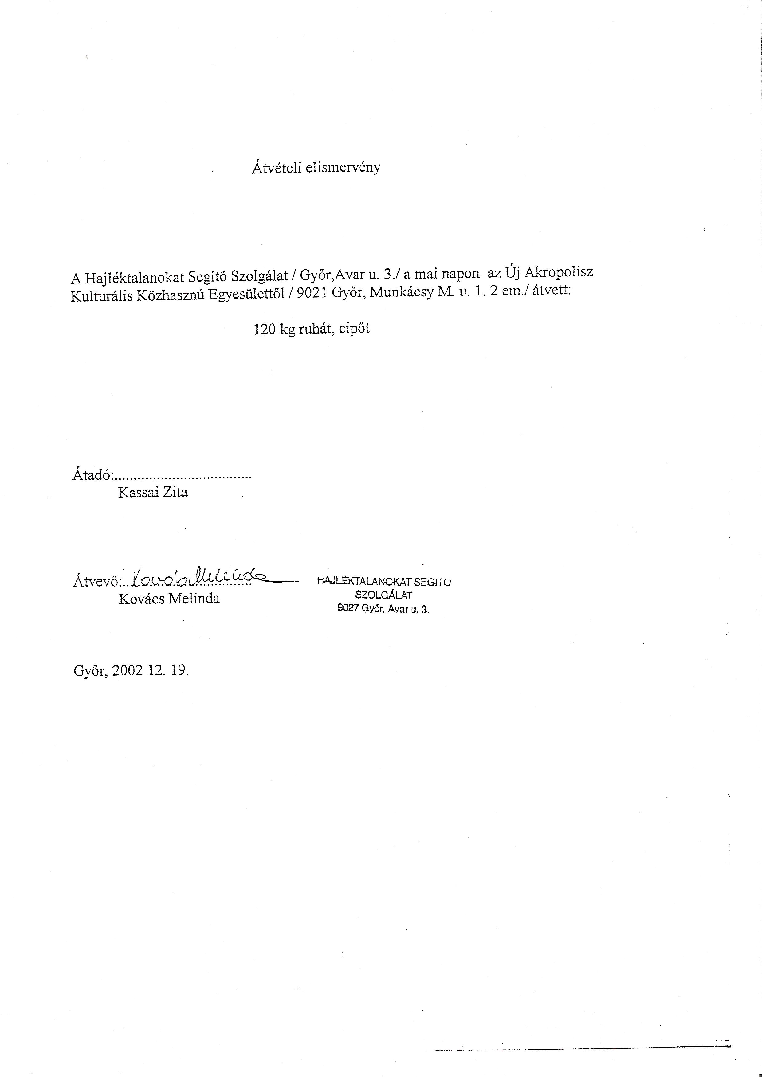Ruhagyujtes Hajlektalanok Szamara 2002 Decembereben Uj Akropolisz