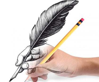 kéz ceruzával és tollal